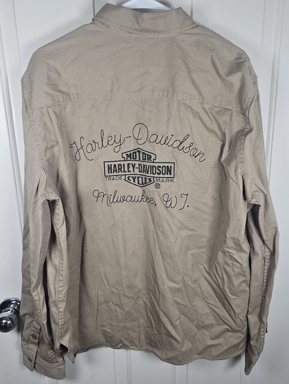 Harley-Davidson Milwakee Khaki Long Sleeve Button Down Shirt Embroidered Sze XXL